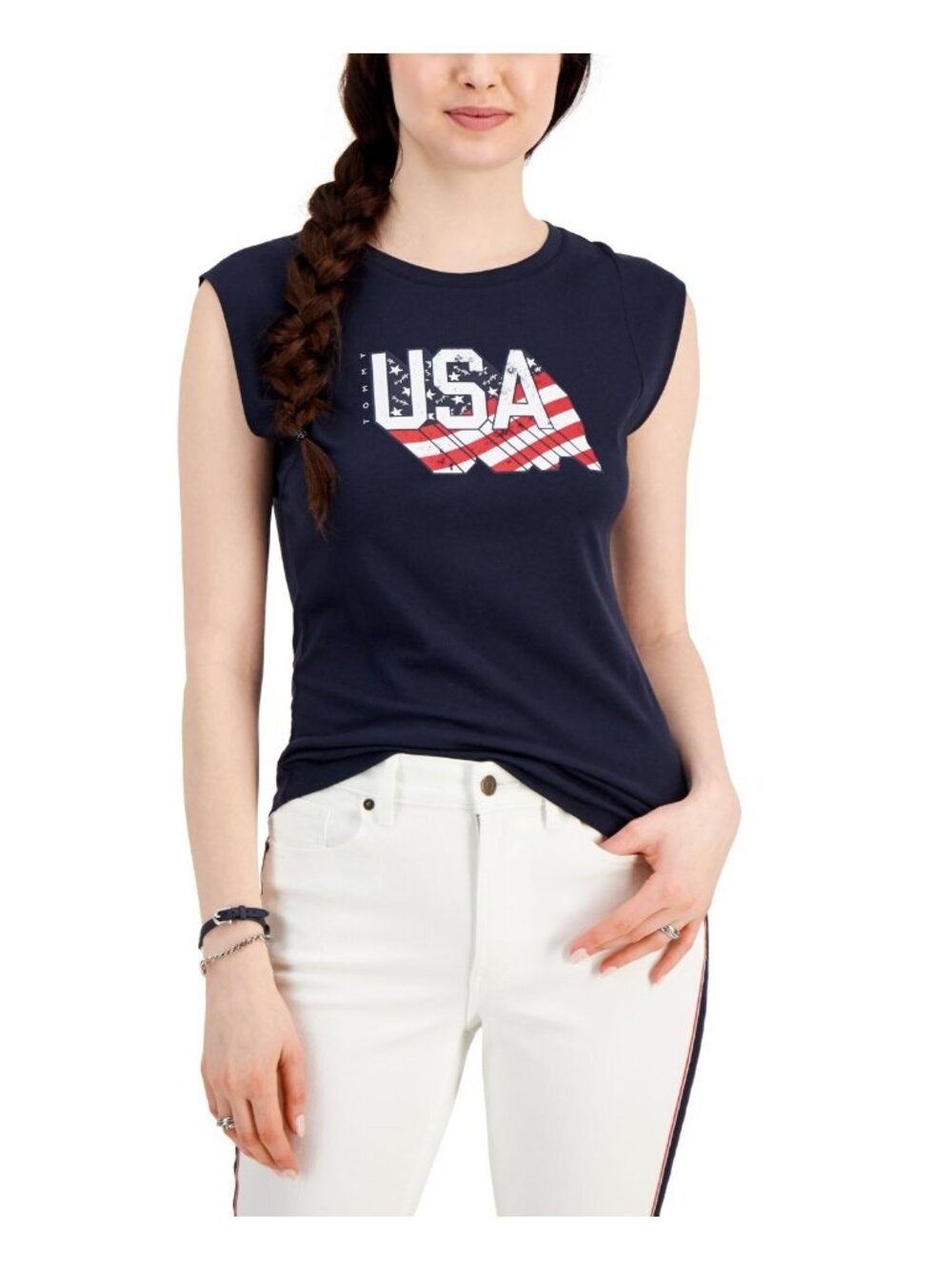 Tommy Hilfiger Womens Crewneck Americana Tank Top Sky Captain Blue Size XS NWT